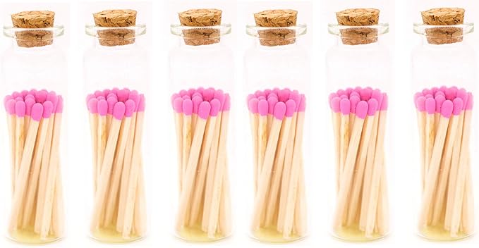 River Birch Decorative Matches in a Bottle with Striker - Cute & Colored Matches - 6 Bottles, Magenta Tip, 120 Matches