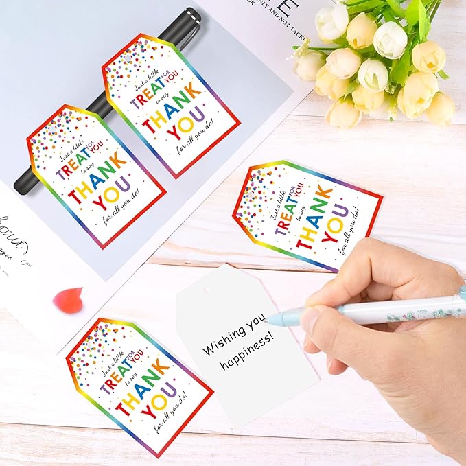 G2PLUS Thank You Tags, 50PCS Thank You for All You Do Tags, Colorful Dots Treat Thank You Tag, Thank You Paper Gift Tag with String for Present Wrapping, Gift Bags, Party Favors