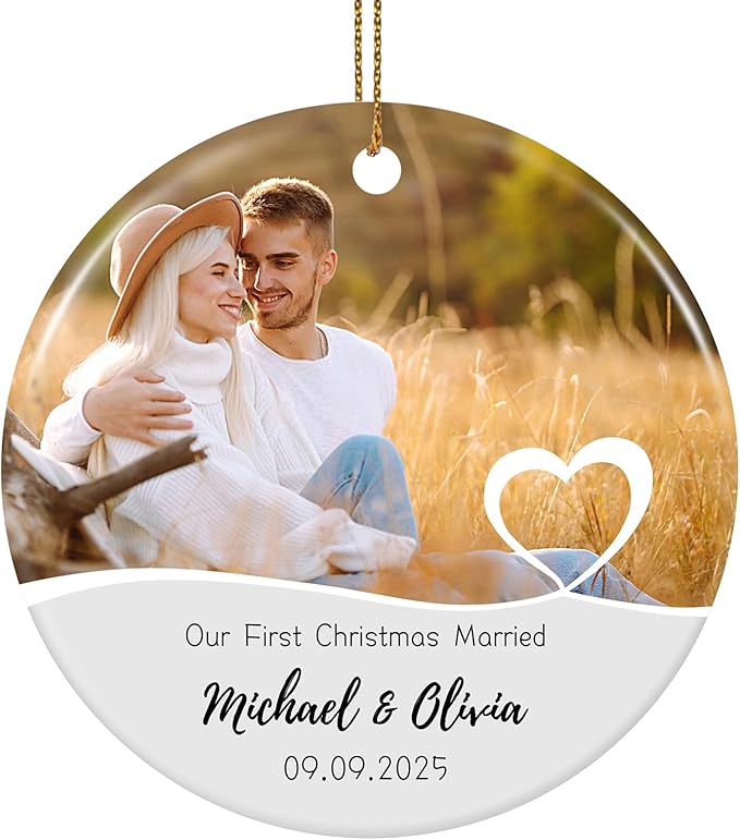 Personalized First Christmas Married Ornament 2025, Custom Engaged Christmas Ornaments with Names, Customized Wedding Engagement Gifts for Newlywed Couples Him Her
