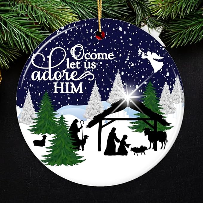 Religious Themed Christmas Ornaments, Nativity and Jesus Christ Decorations - O Come Let us Adore Him Nativity Birth of Christ Christmas Ornament