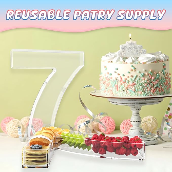 13.8" Extra Large Acrylic Number Charcuterie Board Box, Reusable Fillable Number Cake Candy Dish Display Serving Tray for Birthday Anniversary Party Decoration (7)
