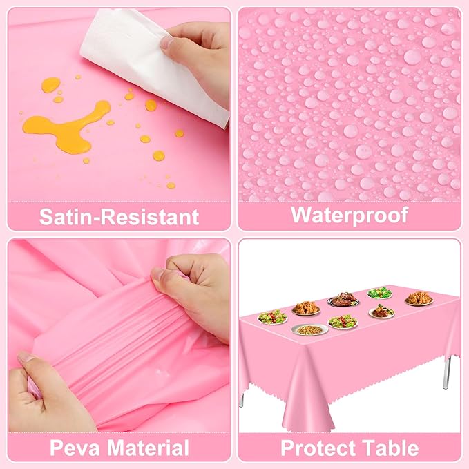 6 Pack Plastic Pink Tablecloth, 54 X 108Inch Party Table Covers Pink Scalloped Table Cloths for Rectangle Tables Disposable Tables Cover for Picnic Baby Shower Tea Party Wedding Bridal