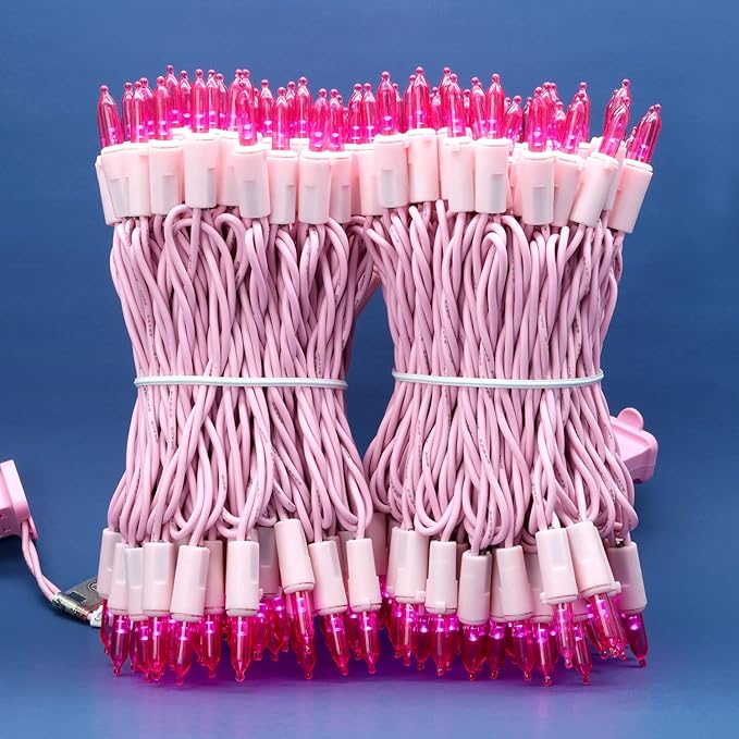 200 Pink LED Christmas Lights with Pink Wire, Pack of 2 Sets 33 ft 100 Count UL Certified Commercial Grade String Light