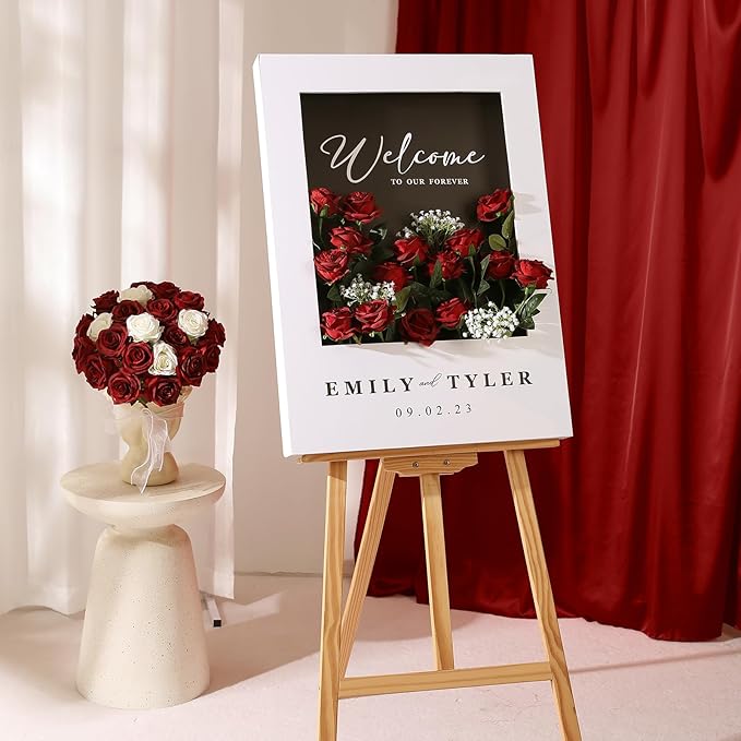 Tifuly 50 Pcs Red Roses Artificial Flowers Bulk,Realistic Long Stem Fake Silk Roses Bouquet for Wedding Centerpiece Table Vases Party Home Kitchen Decor（Burgundy）