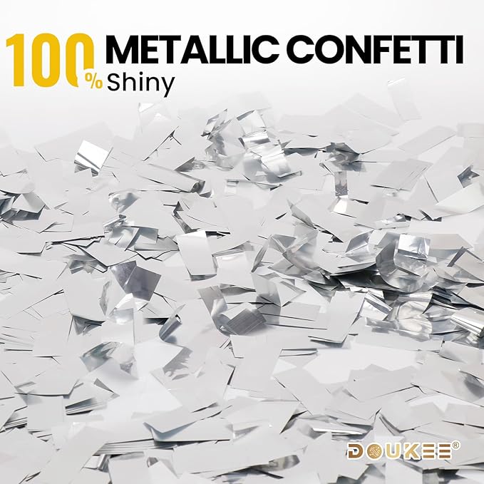 Wedding Confetti Poppers Silver, DOUKEE 2Pack Shiny Silver Mylar Confetti Poppers Cannon Party Shooter for Graduation, New Years Eve, Birthday Party Supplies -12 Inch