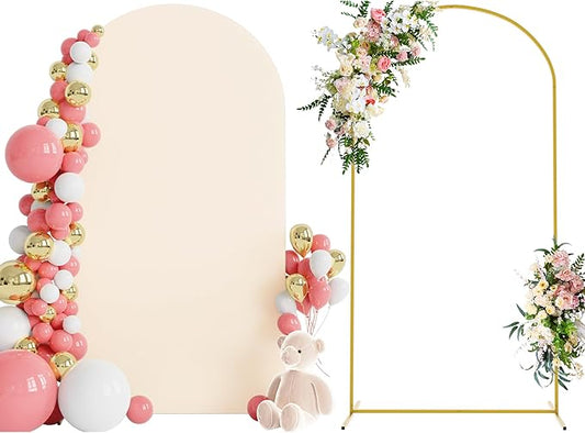 Wokceer 7.2 FT Wedding Arch Backdrop Stand and Arch Cover Metal Arch Stand with Arch Stand Cover for Birthday Party Wedding Ceremony Bridal Baby Shower Event Decor