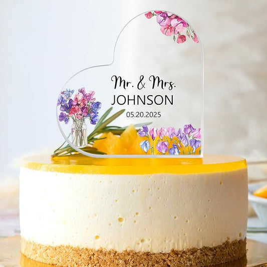 Custom Wedding Heart Acrylic Plaque,Mr & Mrs Cake Topper,Personalized Wedding Keepsake/Gift/Sign (Style 12)