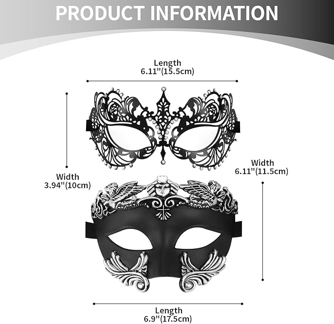 OIDEA Masquerade Mask for Couple - Roman Greek Venetian Mask Halloween Prom Party Costume Ball Mardi Gras Mask for Women Men