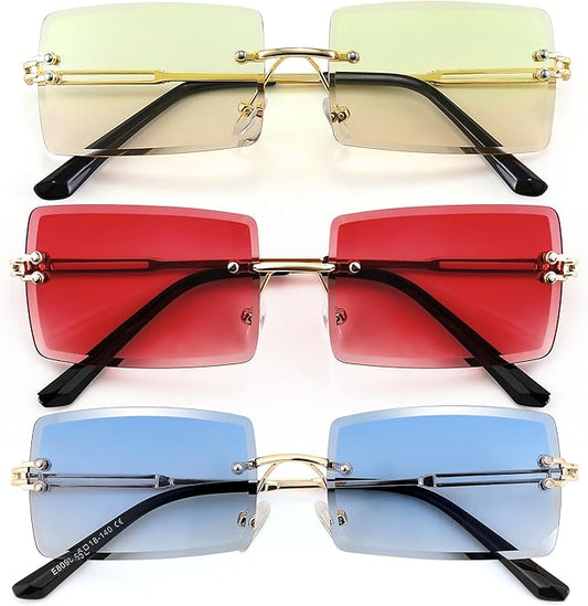 FEISEDY Vintage Rimless Sunglasses Rectangle Frameless Candy Color Glasses Women Men B2642