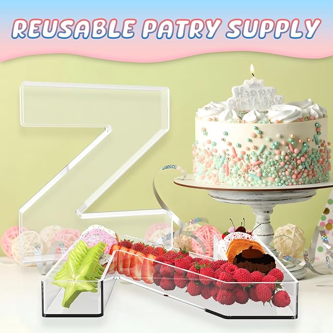 13.8" Extra Large Acrylic Letter Charcuterie Board Box, Reusable Fillable Letter Cake Candy Dish Display Serving Tray for Birthday Anniversary Party Decoration (Z)