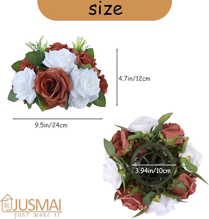 Artificial Flowers Ball 4 Pcs - Burnt Orange White Wedding Centerpiece for Table Decorations and Flower Arrangements
