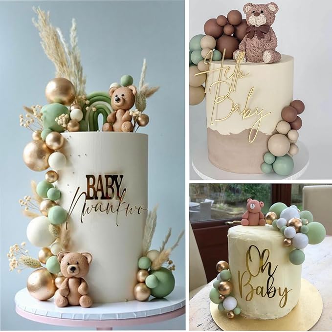 ASTARON 32 Pcs Ball Cake Topper Decorations Mini Balloons Cake Topper Sticks Foam Balls Cake Picks Cake Topper Balls Cake Decorations for Wedding Party Birthday Cake Decorating (Green Brown Gold)