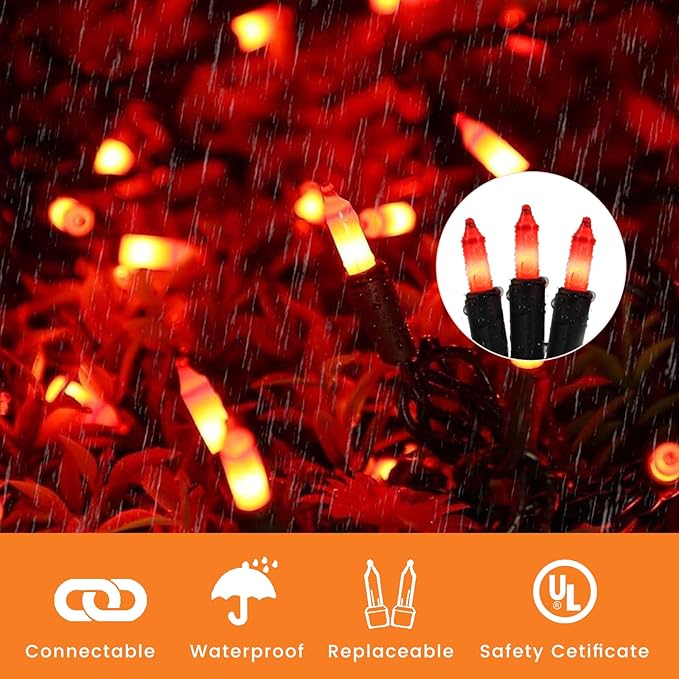 Halloween Decorations Orange String Lights – 100 Count Mini Incandescent, 26.5ft Black Wire, UL Listed Connectable Pumpkin Lights for Porch, Patio, Outdoor & Indoor Fall Decor