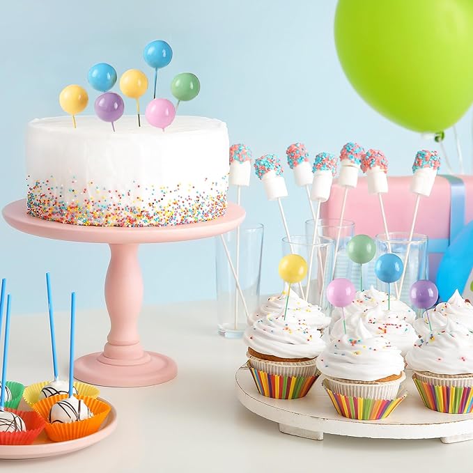 Sieral 40 Pcs Mini Balloon Cake Toppers Colorful Rainbow Topper Round Clay Balls Cupcake Toppers for Birthday Baby Shower Wedding Party Decorations (Pastel Rainbow,Foam)