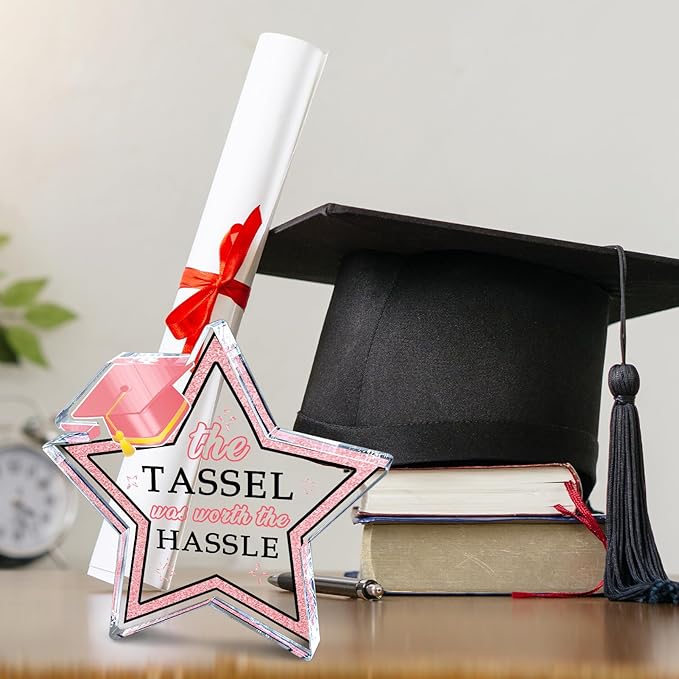 2025 Graduation Decorations for Her Teens Girls,Class of 2025 for College University Graduate Friends Daughter Sister Student Gifts for Women Girls Her,Pink Star Shaped Acrylic Decor Gifts