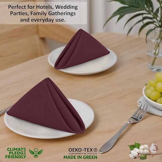 Ruvanti Cloth Napkins Set of 12, 18x18 Inches, 100% Cotton, Washable, Soft & Absorbent, Perfect for Wedding, Christmas, ‎Thanksgiving Dinners - Burgundy