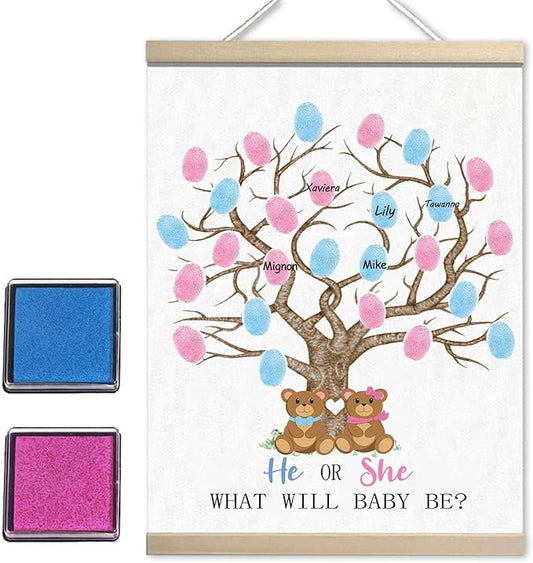 Teddy Bear Baby Shower Decorations, Gender Reveal Party Decorations Gifts Ideas, Baby Shower Party Supplies, Thumbprint Hanging Paintings,We Can Bearly Wait(12x15in)