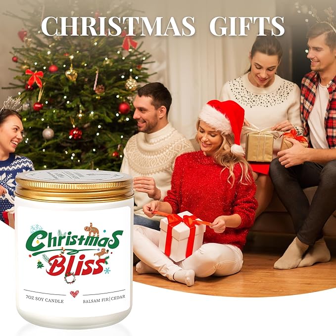 Christmas Candles Decorations, Christmas Gifts for Women Men - Balsam Fir & Cedar Scented, Holiday Winter Xmas Candles Gifts for Mom, Dad, Wife, Husband, Teacher, Coworker, Stocking Stuffers