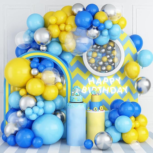 Blue and Yellow Balloons Arch Royal Blue Yellow Silver Balloons Garland with Clear Balloon Light Party Latex Balloon for Birthday Decorations Baby Shower Graduation