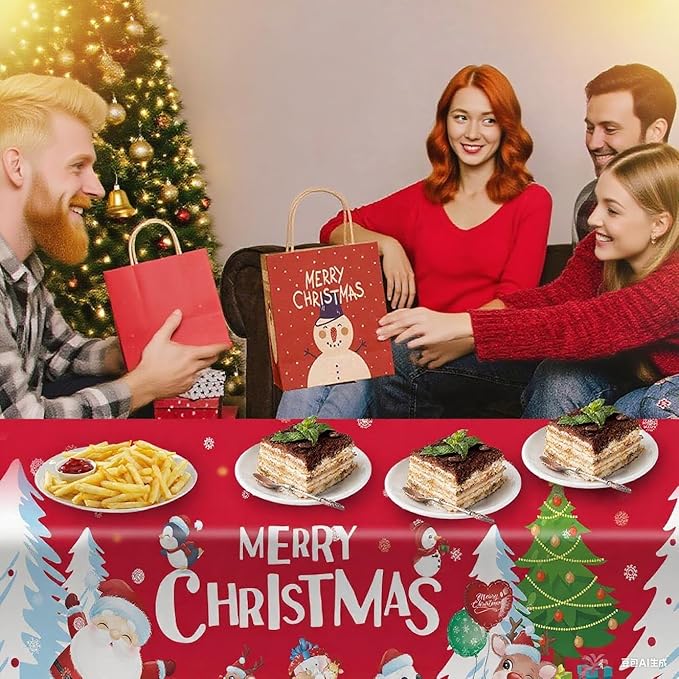 4 Pcs Christmas Tablecloth Plastic Disposable 54x108 Inch Vinyl Christmas Red Blue Table Cloth Snowflake Merry Christmas Rectangle Table Cover Party Decorations Decorations