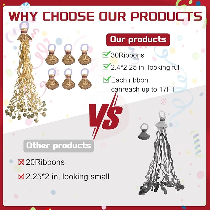 Streamer Poppers 24Pack Golden, Confetti Streamers No Mess Party Poppers, Hand Thrown Streamers for Weddings Birthdays Events, Quiet Easy Cleanup (Golden, 24Pack)