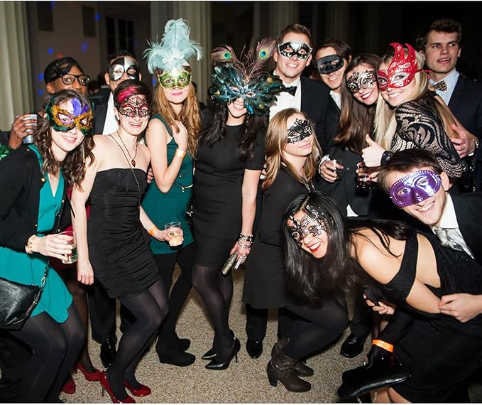 MYMENU Masquerade Mask for Couples Women Metal Rhinestone Venetian Party Evening Prom ball