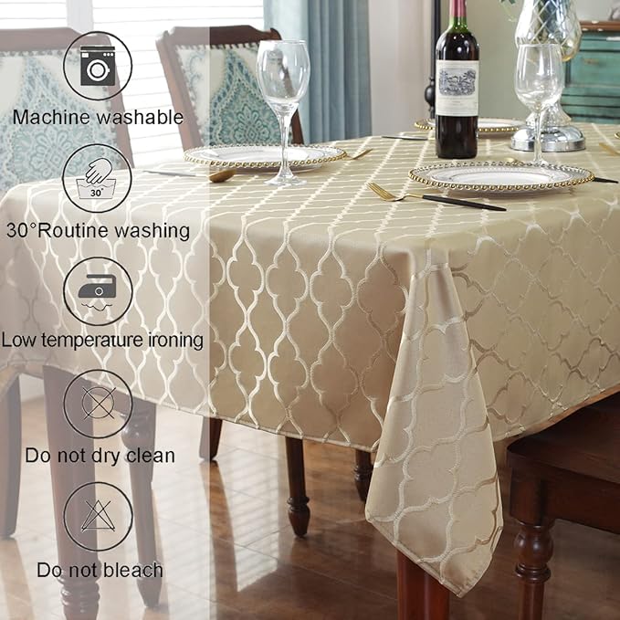 SASTYBALE Jacquard Tablecloth Rectangle Damask Fabric Table Cloth, Water Resistant & Wrinkle Free Polyester Table Cover for Kitchen Dining Tabletop Use (Rectangle/Oblong, 52" x 70" (4-6 Seats), Gold)