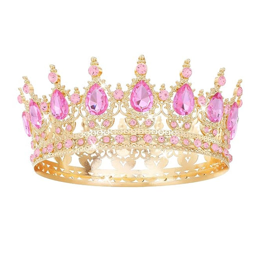 Pink Crown for Women Crystal Tiara and Queen Crown for Girl Wedding Headband for Bride Hair Accessories for Costume Birthday Party Cake Decoration Prom
