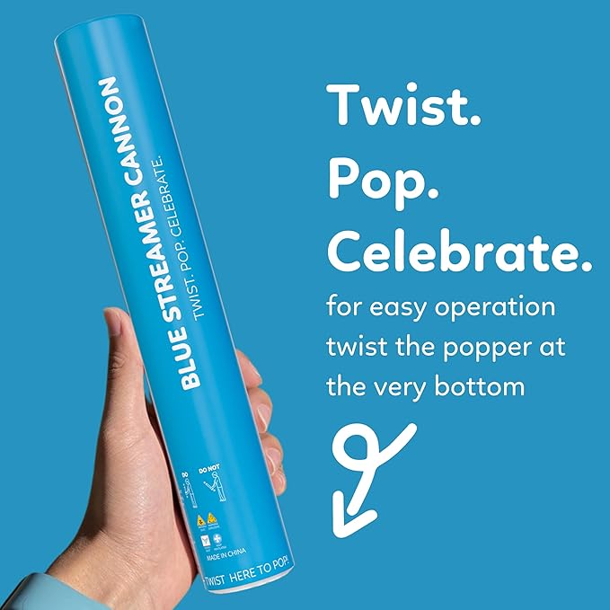 2 Pack Streamer Cannon Confetti Poppers | Biodegradable Blue Confetti | TUR Party Supplies | Launches Up to 25ft | Giant (12 in) | Party Poppers for Graduation, Birthdays, Weddings, and Memorial Day
