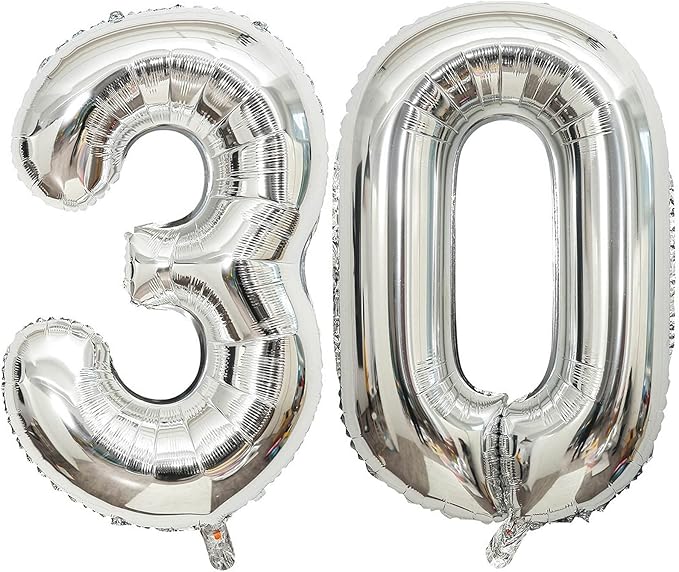 40 Inch Silver 30 Number Balloons Giant Jumbo Huge 30 Foil Mylar Helium Number Digital Balloons Silver Birthday Mylar Digital Balloons Dirty 30th Birthday Party 30th Anniversary Events Party