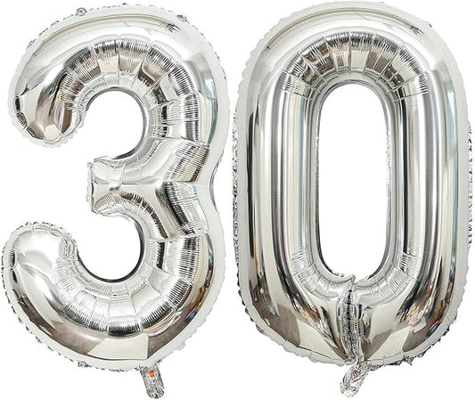 40 Inch Silver 30 Number Balloons Giant Jumbo Huge 30 Foil Mylar Helium Number Digital Balloons Silver Birthday Mylar Digital Balloons Dirty 30th Birthday Party 30th Anniversary Events Party