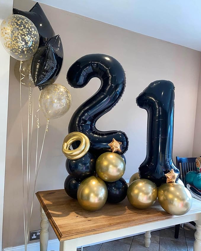 40 Inch Black 21 Number Balloons Giant Jumbo Huge 12 or 21 Foil Mylar Helium Number Digital Balloons Black Birthday Mylar Digital Balloons 12th 21st Birthday Anniversary Events Party Decorations