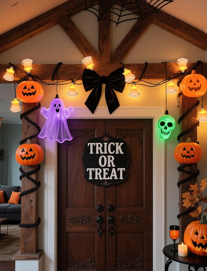 8.5Ft Halloween Ghost String Lights, 10 LED White Ghost Lights Waterproof UL Listed for Indoor Halloween Indoor Bedroom Patio Backyard Camping Desk Party Decor