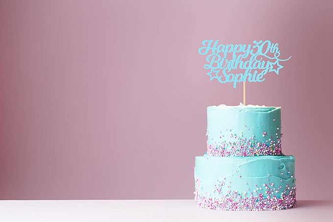 EDSG Personalized Happy Birthday Cake Topper Customized with Any Age Name Party Cake Decoration 16 18 21 40 60 Double Sided Glitter Card Pink