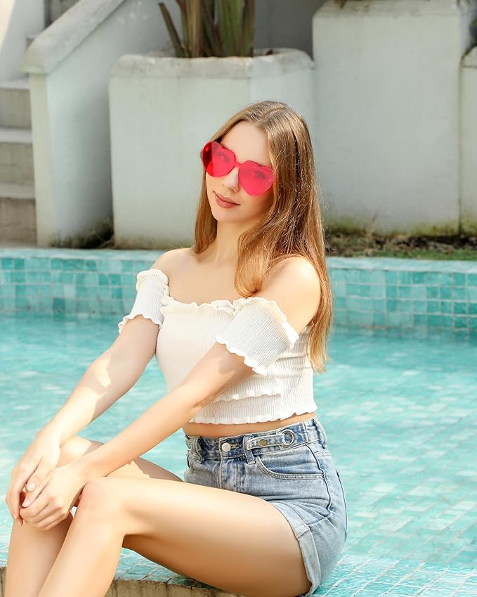20 Pairs Heart Shaped Sunglasses Bulk, Colorful Rimless Fun Heart Sunglasses for Women Party Favors