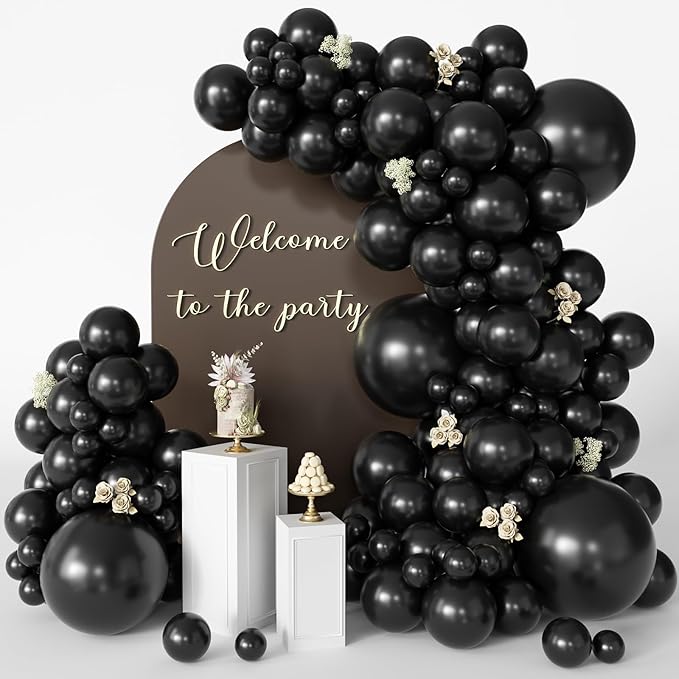 Black Balloons 125 Pcs Different Sizes Pack of 18 12 10 5 Latex Balloons for Birthday Party Black Balloon Arch Kit Garland Graduation Halloween New Year Anniversary Decoration