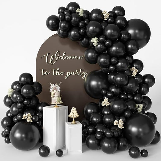 Black Balloons 125 Pcs Different Sizes Pack of 18 12 10 5 Latex Balloons for Birthday Party Black Balloon Arch Kit Garland Graduation Halloween New Year Anniversary Decoration