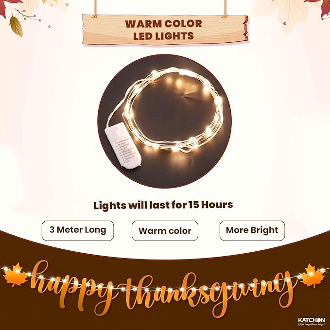 KatchOn, Happy Thanksgiving Banner with LED Light - 10 Feet, No DIY | Lighted Thanksgiving Decorations Indoor, Outdoor, Fall Maple Leaf Garland for Harvest Decorations | Turkey Decor, Wall Decoration