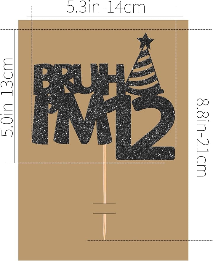 Bruh I’m 12 Cake Topper - Glitter Black 12th Birthday Cake Decorations, 12 Years Old Birthday Cake Smash Decor (12)