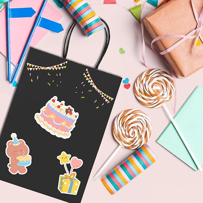 METRONIC 100 Pack 5.25x3.75x8 Small Black Gift Bags, Kraft Paper Bag with Handles, Shopping Bags for Small Business, Boutique, Gift Wrap Bulk