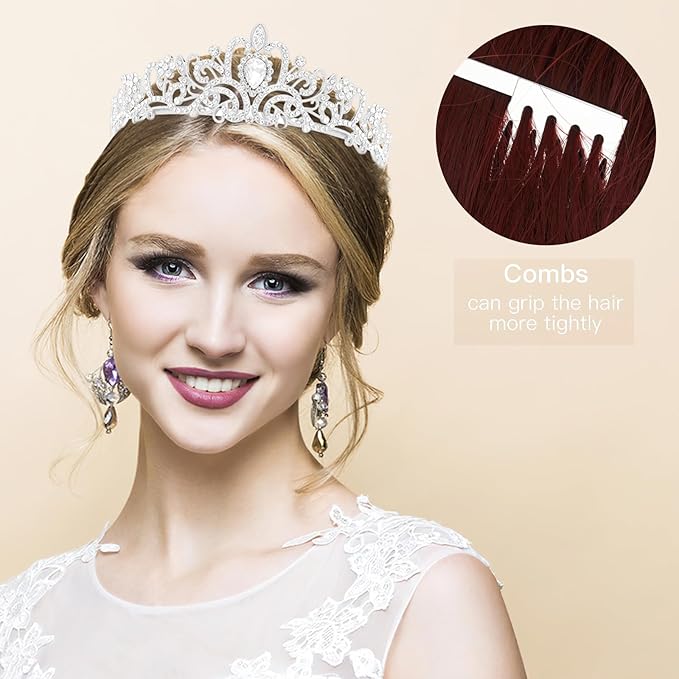 Makone Crowns for Women Princess Tiaras for Girls Queen Crown and Comb Tiara for Wedding Birthday Pageant Bridal Prom Christmas Gift (Silver)