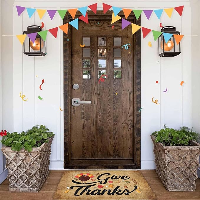 InterestPrint Happy-Thanksgiving Welcome Mat for Front Door Autumn Turkey Doormat Floor Mats Indoor Outdoor Home Living Room Kitchen Thanksgiving Decoration, 30"x18"inch