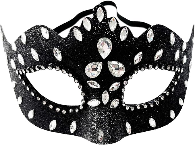 Masquerade Mask with Diamond Inlaid, Venetian Ball Crown Face Masks, Powder Coated Frosted Mask for Party Props