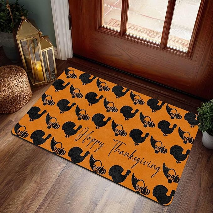 Fall Welcome Maple Leafs Decorative Door Mat, Autumn Thanksgiving Doormat for Indoor Outdoor Entrance Floor Mats,Fall Pumpkins Non Slip Harvest Vintage Decor Rubber Welcome Mats 30" x 18" Inch