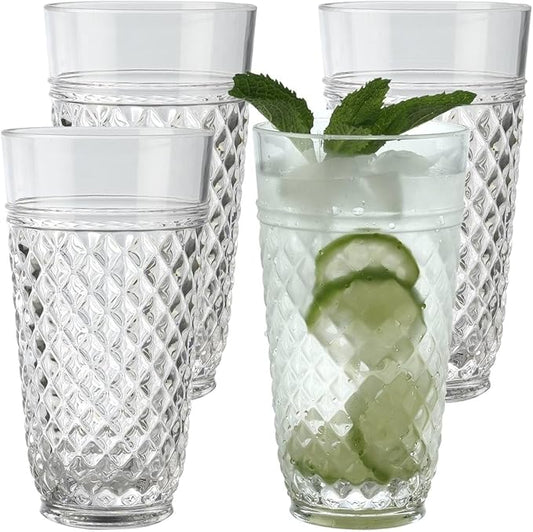 PG Plastic Drinking Glasses 20oz - Set of 4 Clear Acrylic Water Glasses - Plastic Tumblers, Safe & Reusable, Drinkware for Indoor & Outdoor Glassware