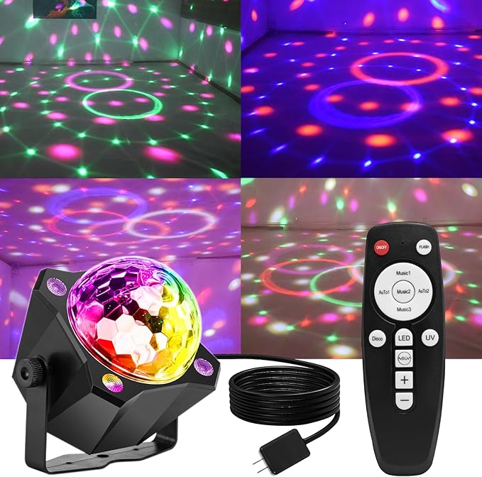 Disco Ball Party Lights Sound Activated with Strobe Effect for Halloween Christmas Parties Birthday Karaoke Wedding Home Club Decor
