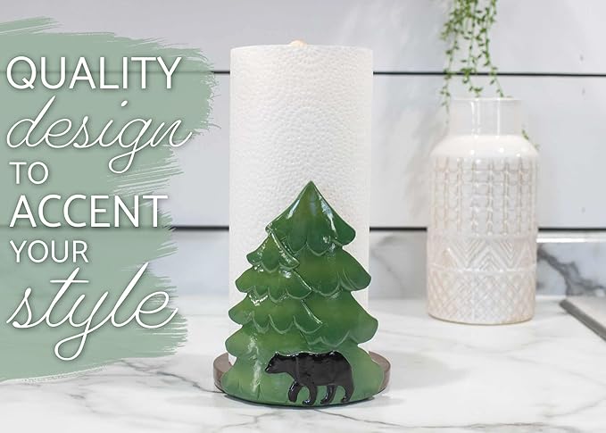 Elanze Designs Forest and Bear 12 inch Resin and Wood Paper Towel Holder