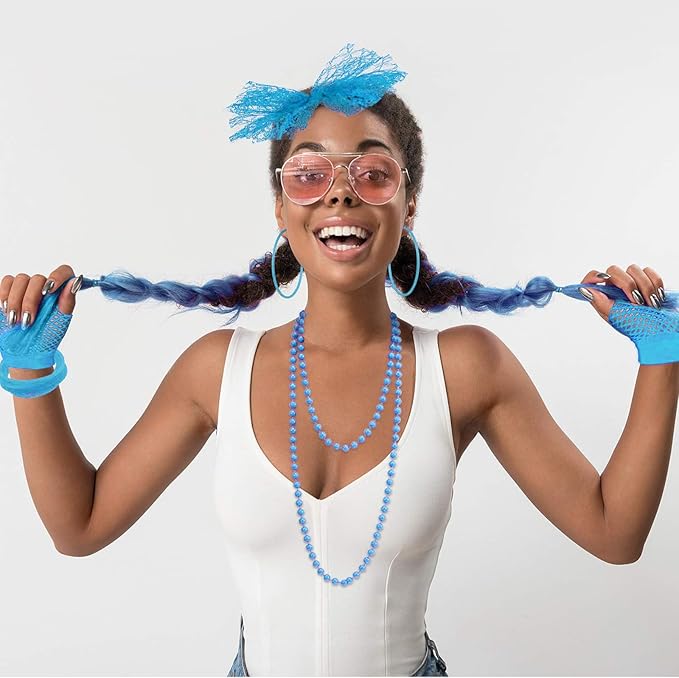 Blulu 80s Costume Accessories for Women Lace Headband Earrings Fishnet Gloves Necklace Bracelet for 80s Retro Party