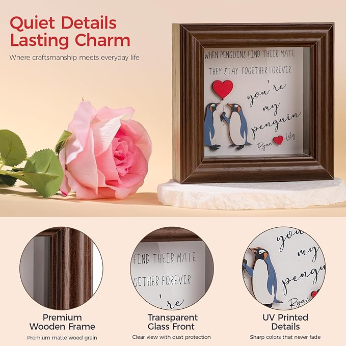 Valentine’s Day Gifts Shadow Box Frame – You Are My Penguin Gifts for Her Him, Cute Couple Gift, 3D Wooden Penguin Love Picture Frame, Anniversary Christmas Birthday Gift for Boyfriend Girlfriend (PenguinBN)