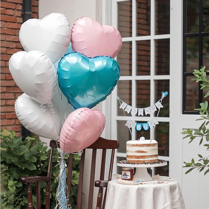 Pink Blue Heart Balloons, 18 Inch Nude White Blue Heart Shape Balloon, 12PCS Pink Cream White Helium Foil Heart Balloon for Birthday Baby Shower Engagement Wedding Anniversary Party Decoration
